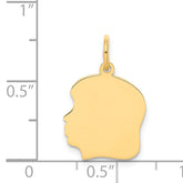 10K Plain Medium .013 Gauge Facing Left Engravable Girl Head Charm